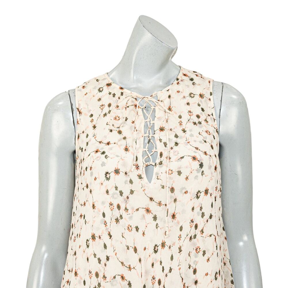 Derek Lam 10 Crosby Women's 100% Silk layer dress lace Beige floral lace up neck - Picture 6 of 9